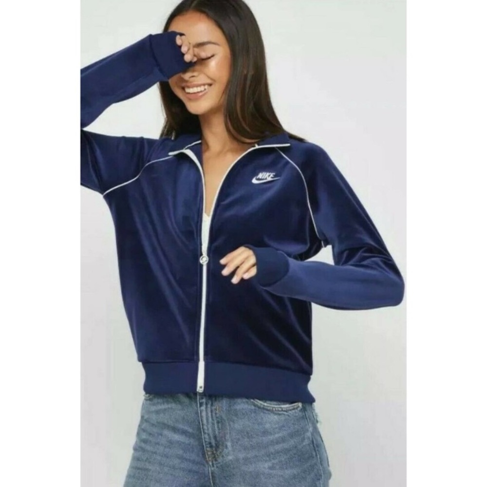 Nike Sportswear Womens Velour Standard Fit Jacket Blue